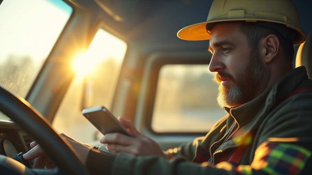 Local service business owner checking his phone at the start of the workday