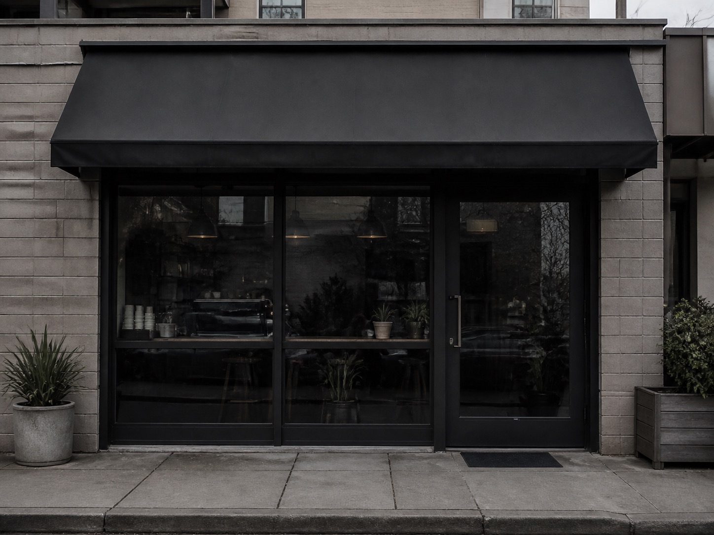 One blurry photo of a closed coffee shop storefront