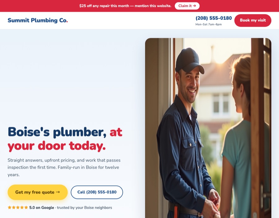 Example Frontyard local-service website shown on a laptop